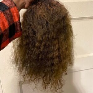 100% human hair water wave Brown headband  Wig (16 inches )